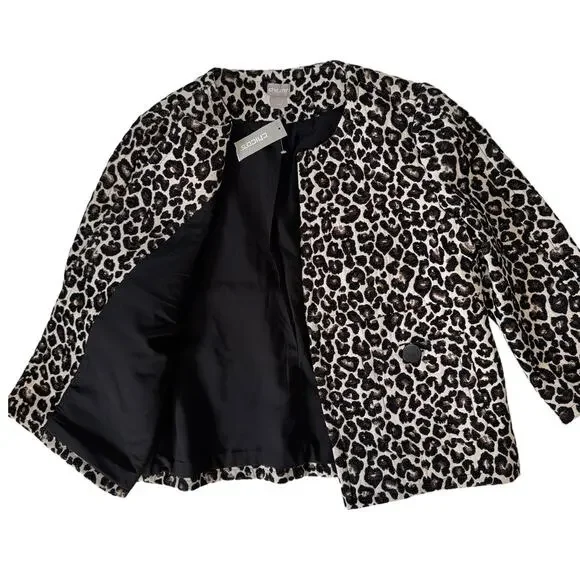 Chicos Modern Jacquard Animal Print Jacket Size Medium Cropped Sleeves BNWT - Picture 7 of 13